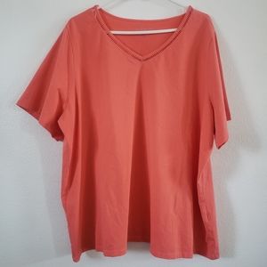 Catherines Plus Size Top Shirt Womens 1X V-Neck Short Sleeve Salmon Knit
